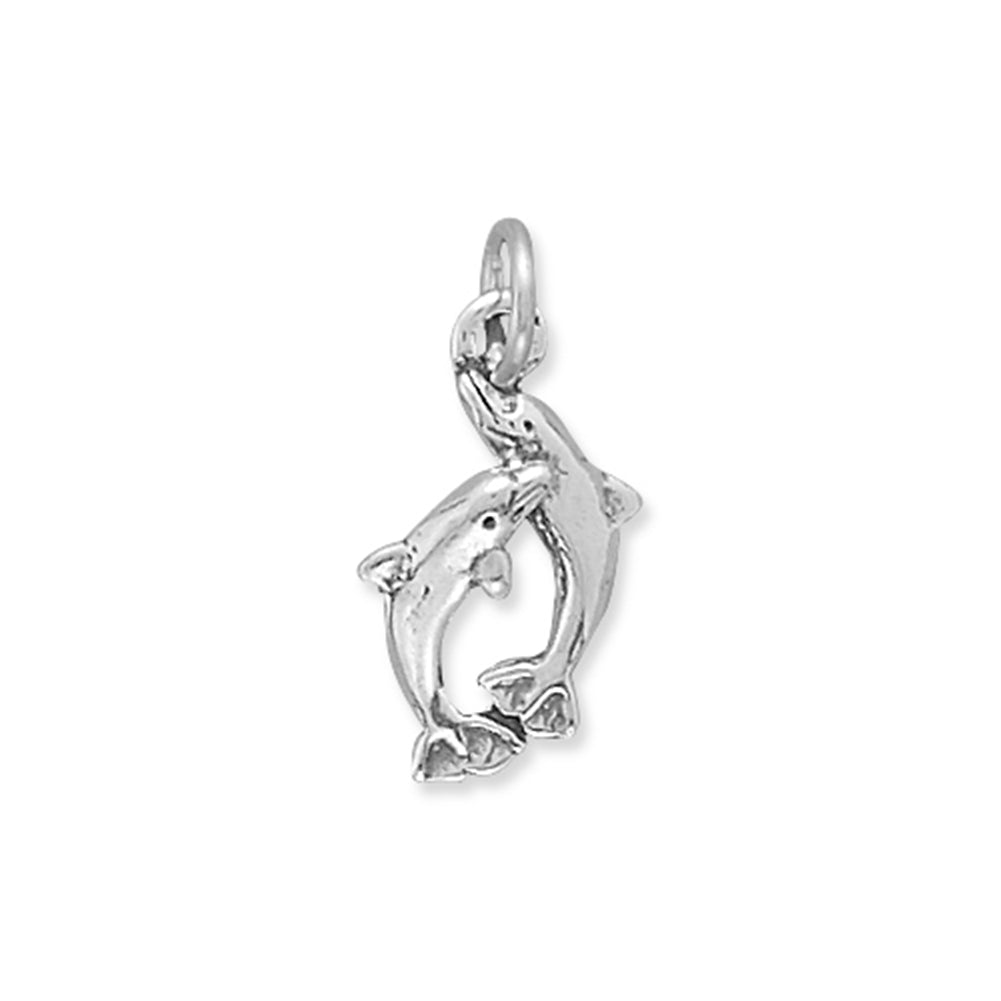 Two Playful Dolphins Charm Sterling Silver - Made in the USA