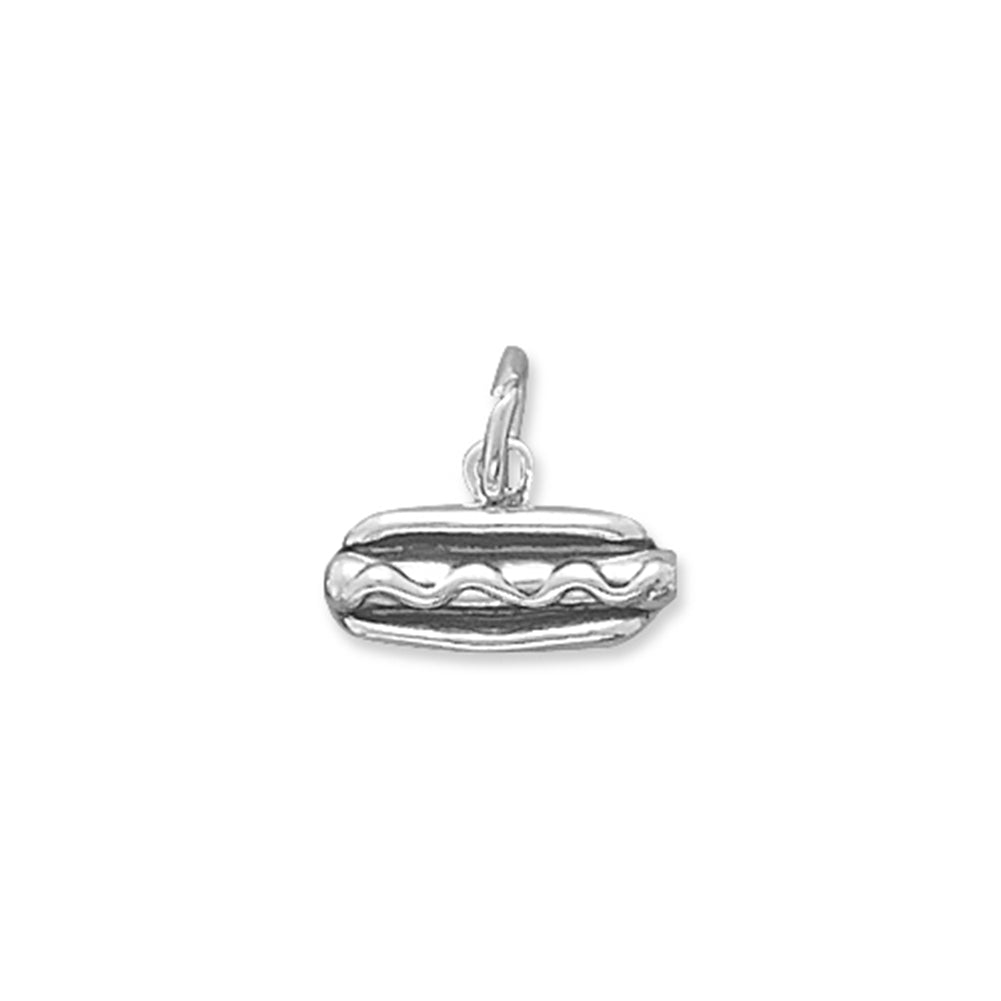 3-D Hot Dog Charm Sterling Silver - Made in the USA