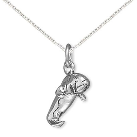 Manatee Charm Pendant Necklace Sterling Silver - Chain included