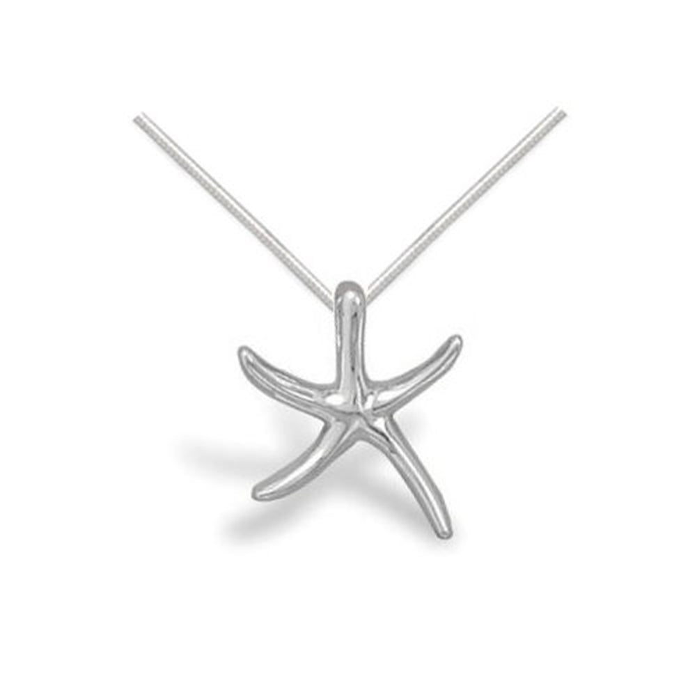 Slender Starfish Necklace Polished Sterling Silver with Snake Chain