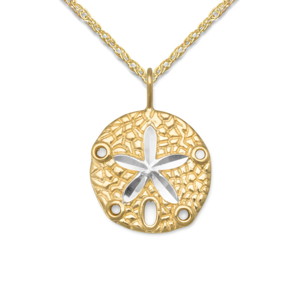 Sanddollar Pendant Necklace Two Tone Yellow Gold-plated Sterling Silver