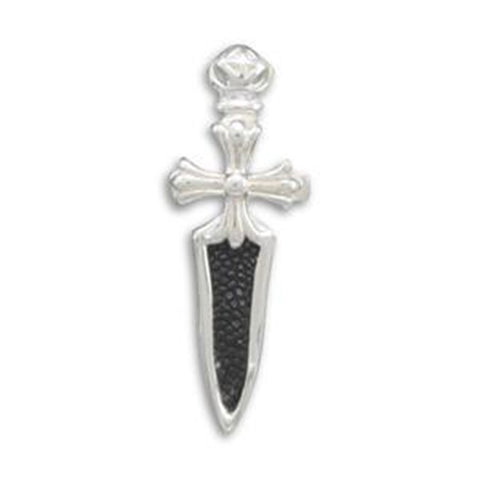 Black Stingray Leather and Silver Dagger Sword Cross Pendant