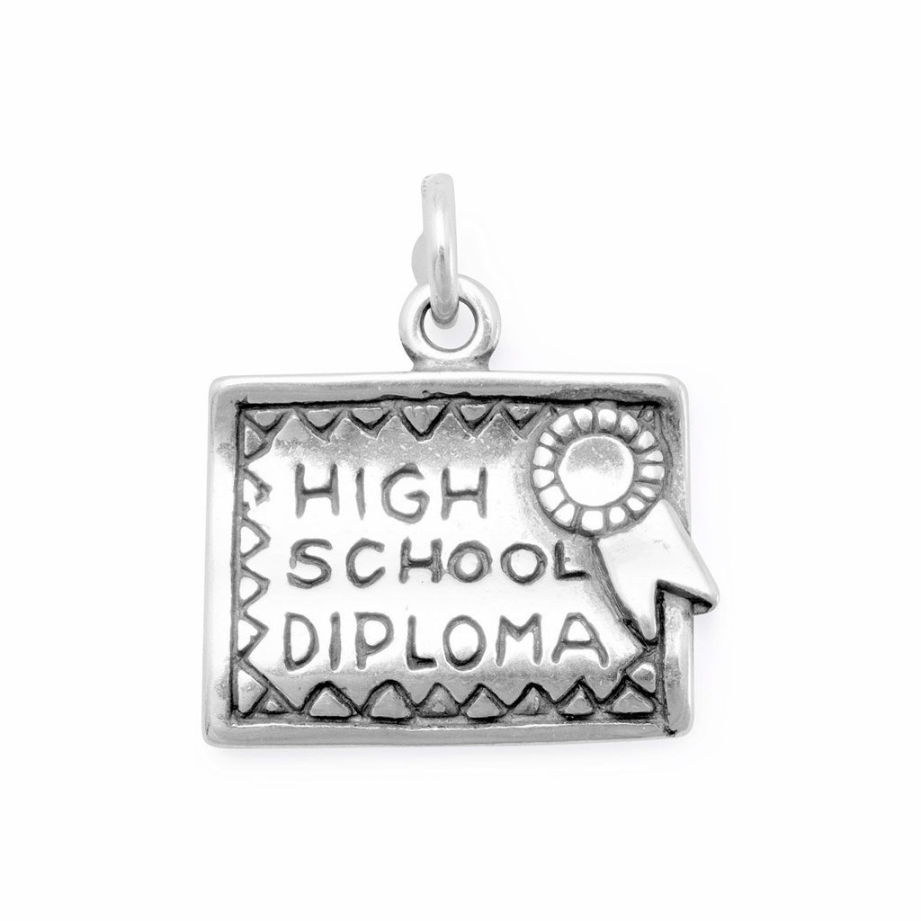 High School Diploma Charm 3D Sterling Silver