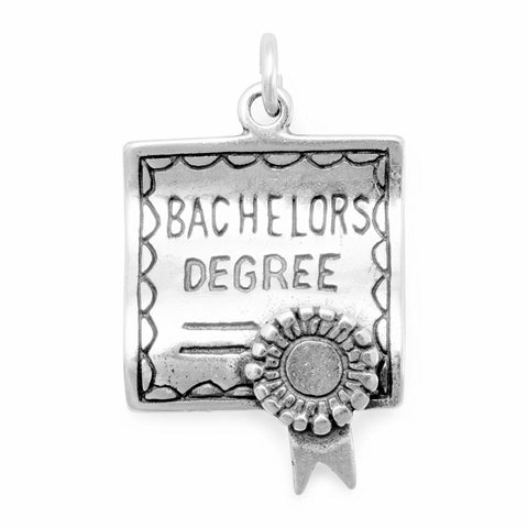 Bachelor's Degree Graduation Charm 3D Sterling Silver