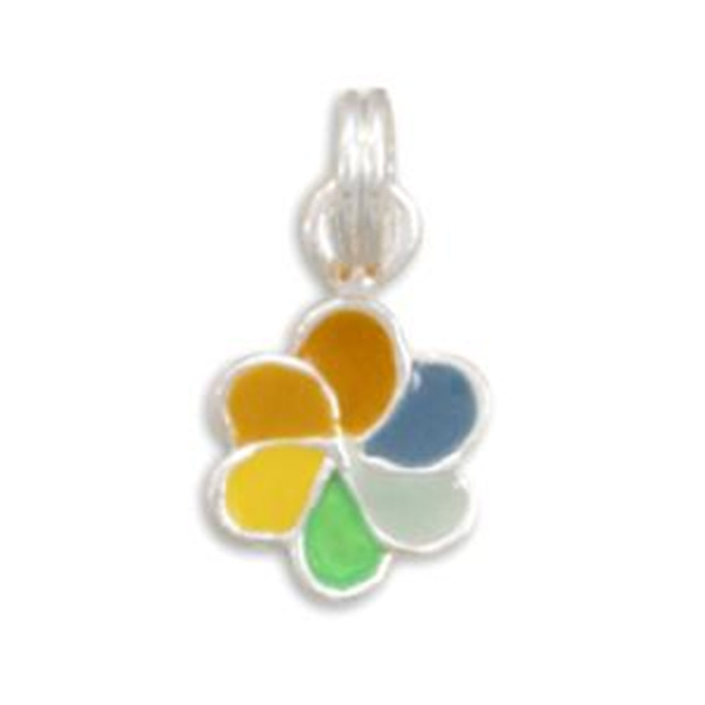 Rainbow Pinwheel Charm or Pendant Sterling Silver with Enamel Coloring
