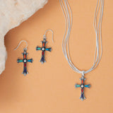 Multicolor Stone Cross Earrings Sterling Silver with Lapis, and Reconstituted Turquoise, and Coral