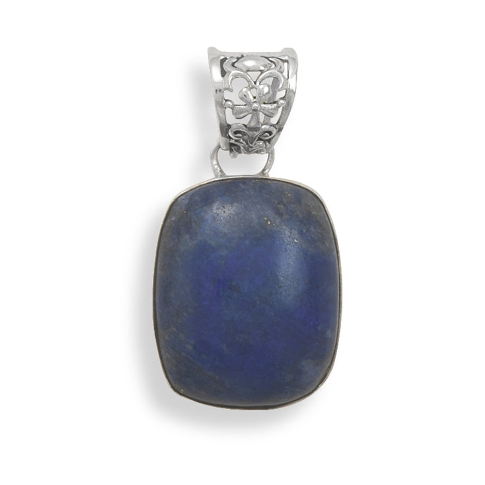 Lapis Lazuli Pendant with Filigree Bail Large Size Sterling Silver