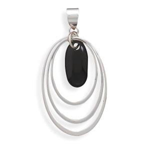 Black Onyx Pendant Sterling Silver 3 Ring
