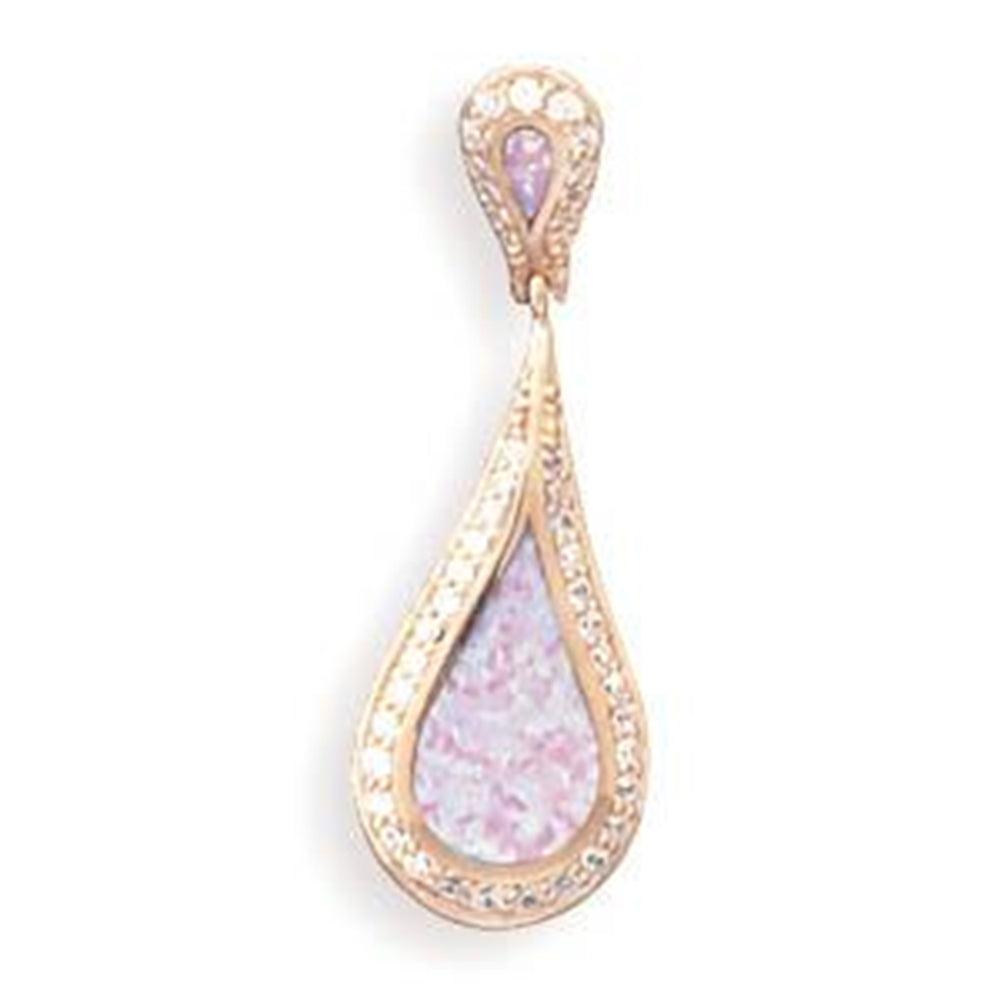 Pink Opal Rose Gold-plated Sterling Silver Slide with Cubic Zirconia Accents
