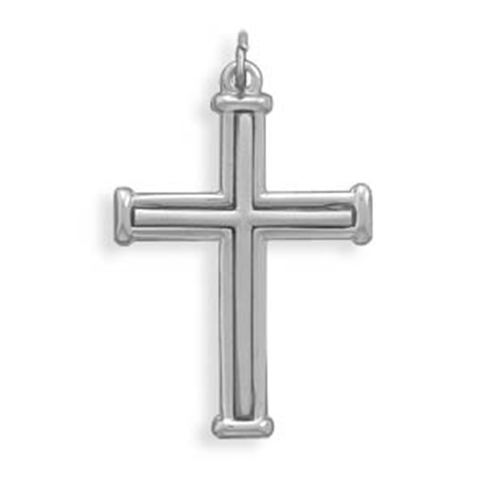 Cross Pendant Polished and Satin Finish Sterling Silver - Made in the USA