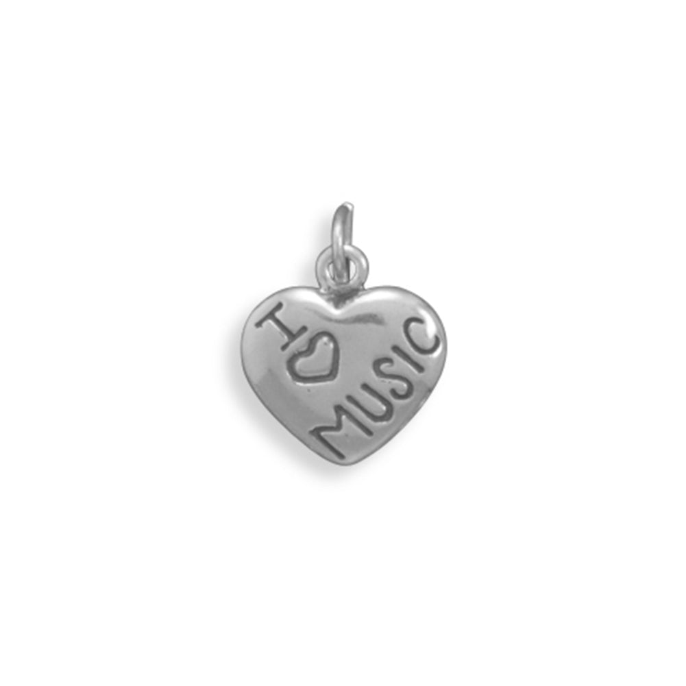I Love MUSIC Charm Heart Tag Sterling Silver