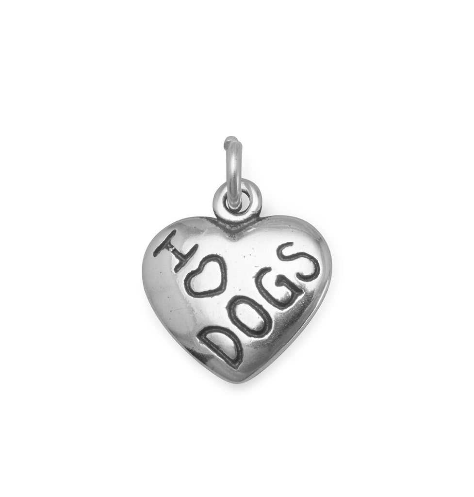 I Love DOGS Heart Charm Sterling Silver