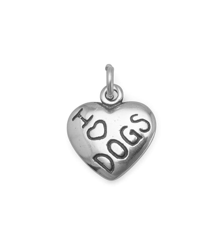 I Love DOGS Heart Charm Sterling Silver