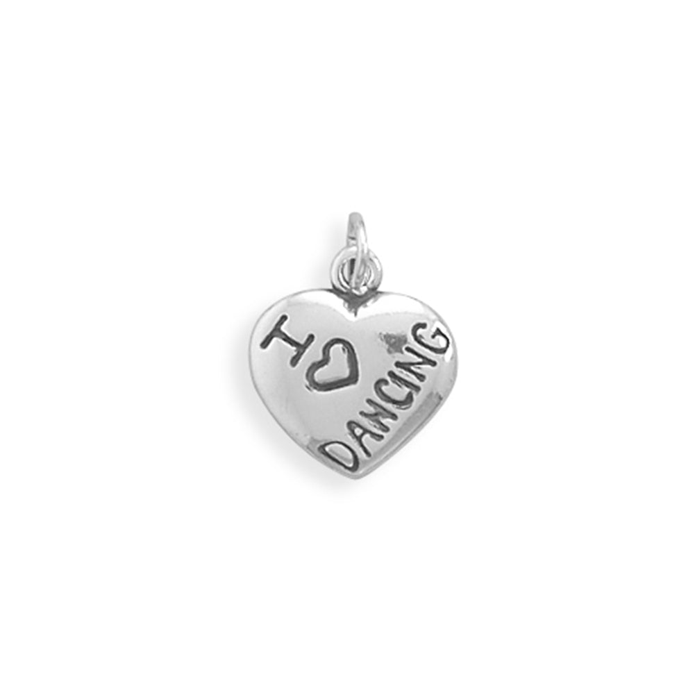 I Love DANCING Charm Puffed Heart Sterling Silver
