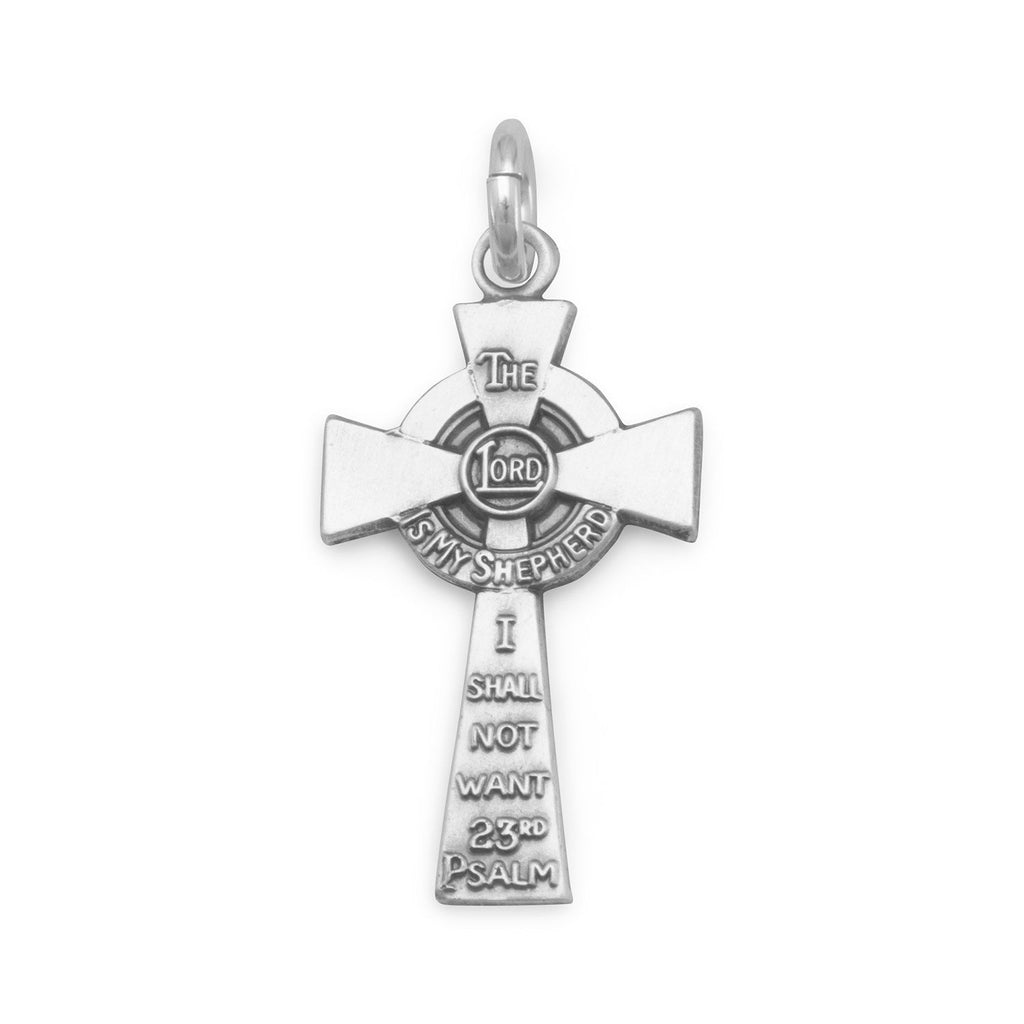 23rd Psalm The Lord is My Shepherd Cross Charm Pendant Sterling Silver