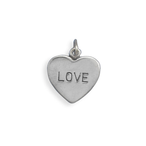 Heart Charm with Engraved LOVE Sterling Silver