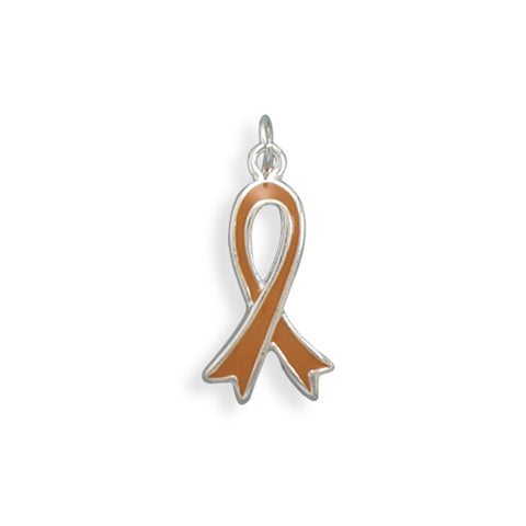 Orange Enamel Awareness Ribbon Charm Sterling Silver