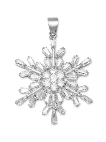 Snowflake Pendant Rhodium Over Sterling Silver and 37 CZ stones, Pendant Only