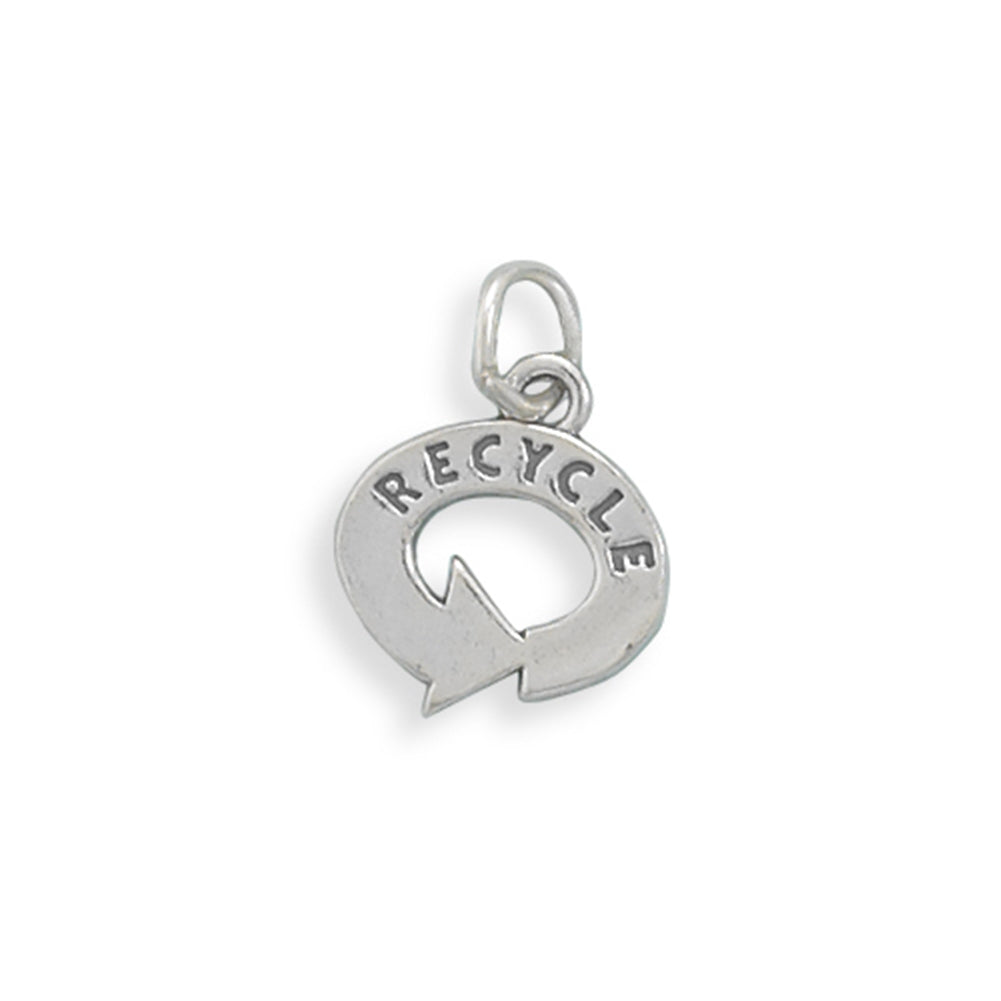 Green Living Recycle Symbol Charm Sterling Silver - Made in the USA
