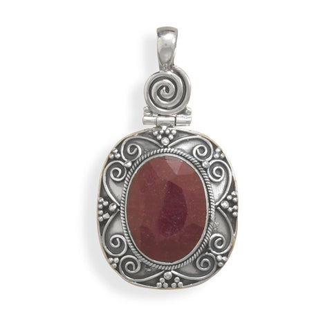 Dyed Red Corundum Pendant Antiqued Sterling Silver