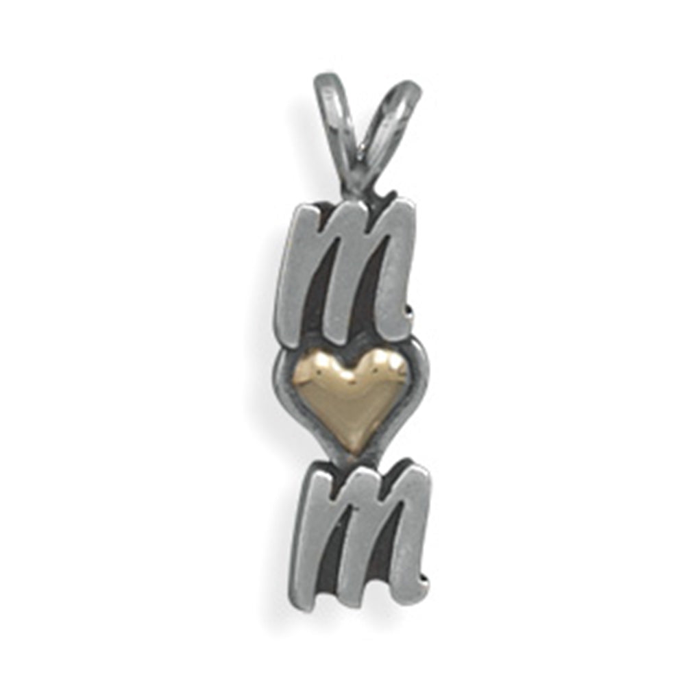 MOM Pendant with Heart of 14k Gold - Made in the USA