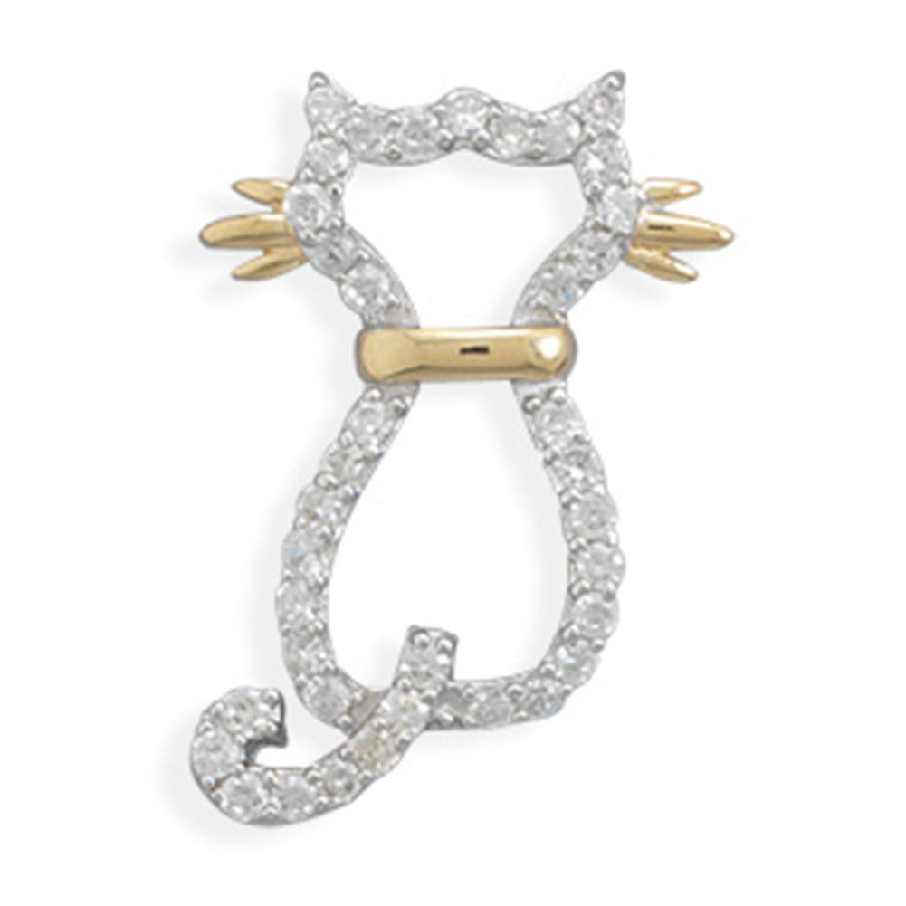 Cat Pendant Slide 14 Karat Gold-plated and Rhodium on Sterling Silver with CZ