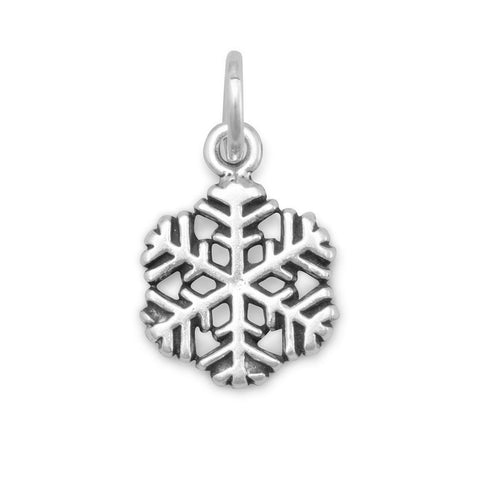 Small Snowflake Charm Pendant Antique Finish Sterling Silver