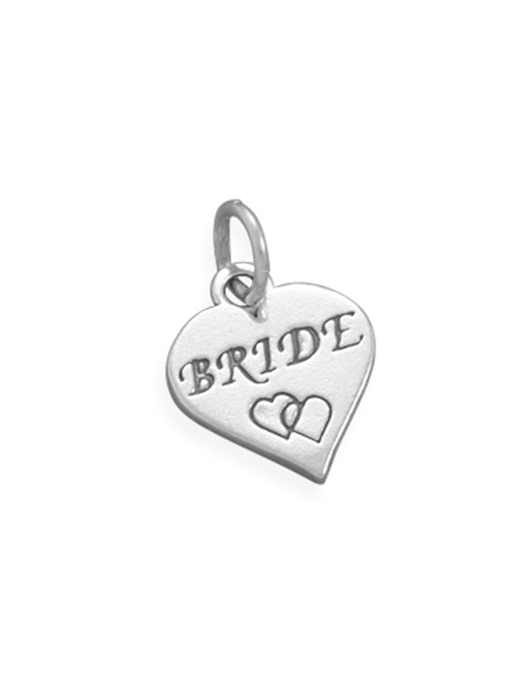 Bride Charm Antiqued Heart Sterling Silver, Made in the USA