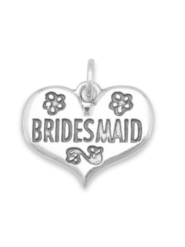 Bridesmaid Charm with Flowers Sterling Silver Wedding Gift, Made in the USA