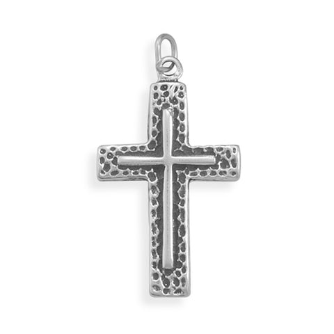 Cross Pendant Textured Oxidized Raised Design Sterling Silver