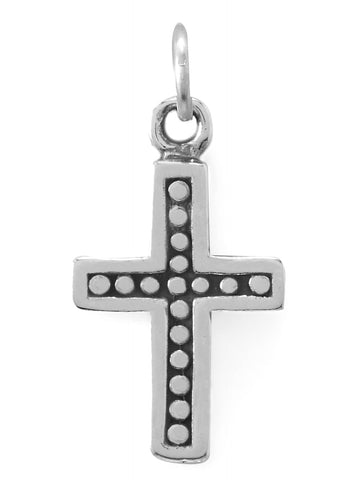 Cross Charm with Bead Design Oxidized Sterling Silver