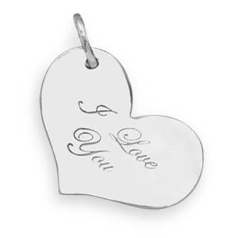 I Love You Heart Pendant Laser Engraved Sterling Silver