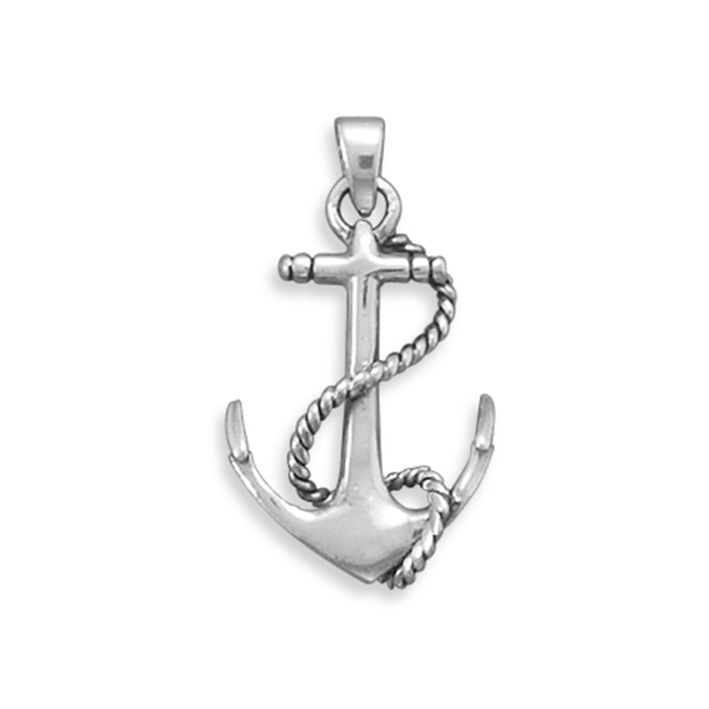 Nautical Anchor and Rope Pendant Sterling Silver, Pendant Only