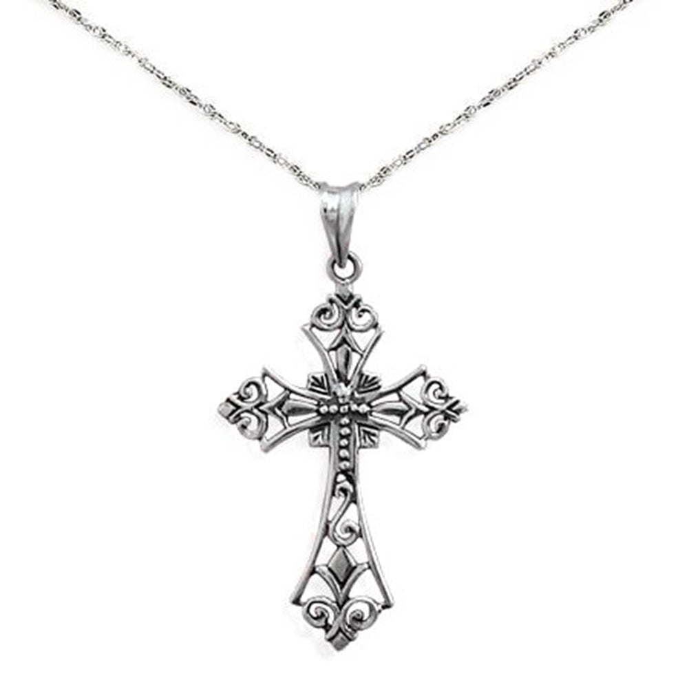 Cross Pendant Sterling Silver Filigree Diamond Design Antique Finish