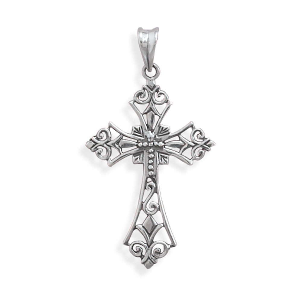 Cross Pendant Sterling Silver Filigree Diamond Design Antique Finish