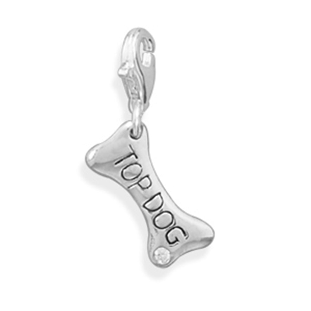 Engraved Top Dog Bone Charm with Lobster Clasp