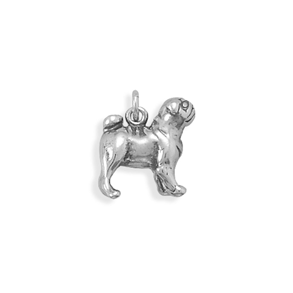 Dog Breed Pug Charm Antiqued Sterling Silver