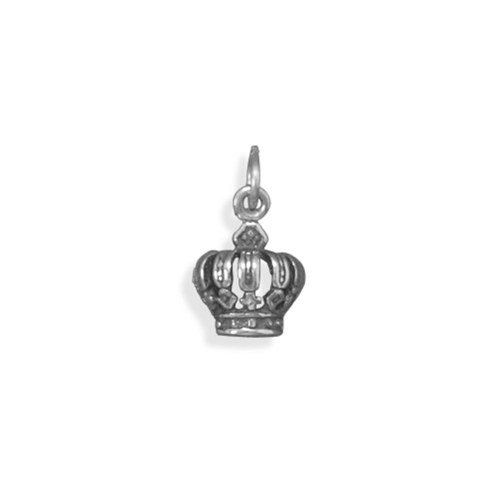 Queen King Crown Charm Antiqued Sterling Silver