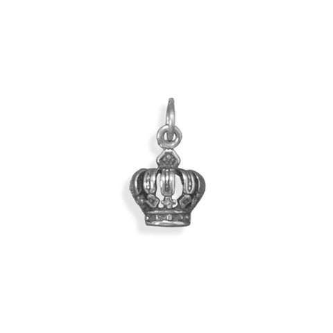 Queen King Crown Charm Antiqued Sterling Silver