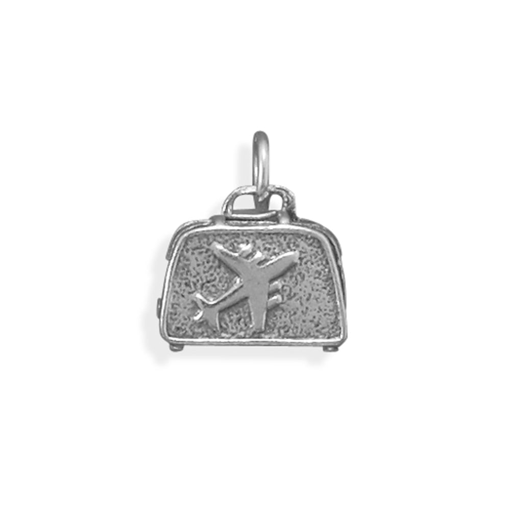 Suitcase Airplane Travel Charm Sterling Silver, Made in the USA