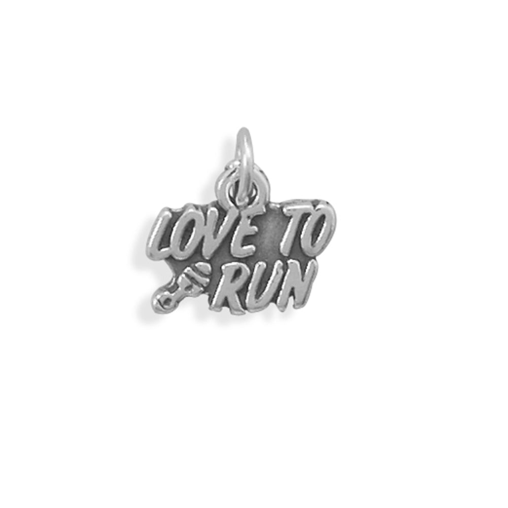 Love to Run Charm with Footprint Track Antiqued Sterling Silver - Made in the USA