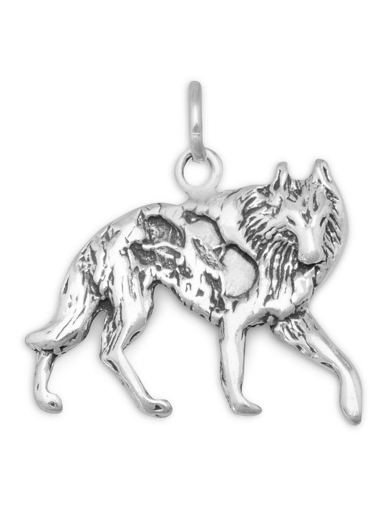 Wolf Charm Antiqued Sterling Silver - Made in the USA