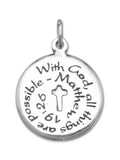 Cut Out Cross Charm - With God All Things are Possible, Matthew 19:26 Bible Quote