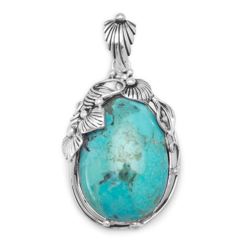 Reconstituted Turquoise Pendant with Vine and Leaf Design Sterling Silver