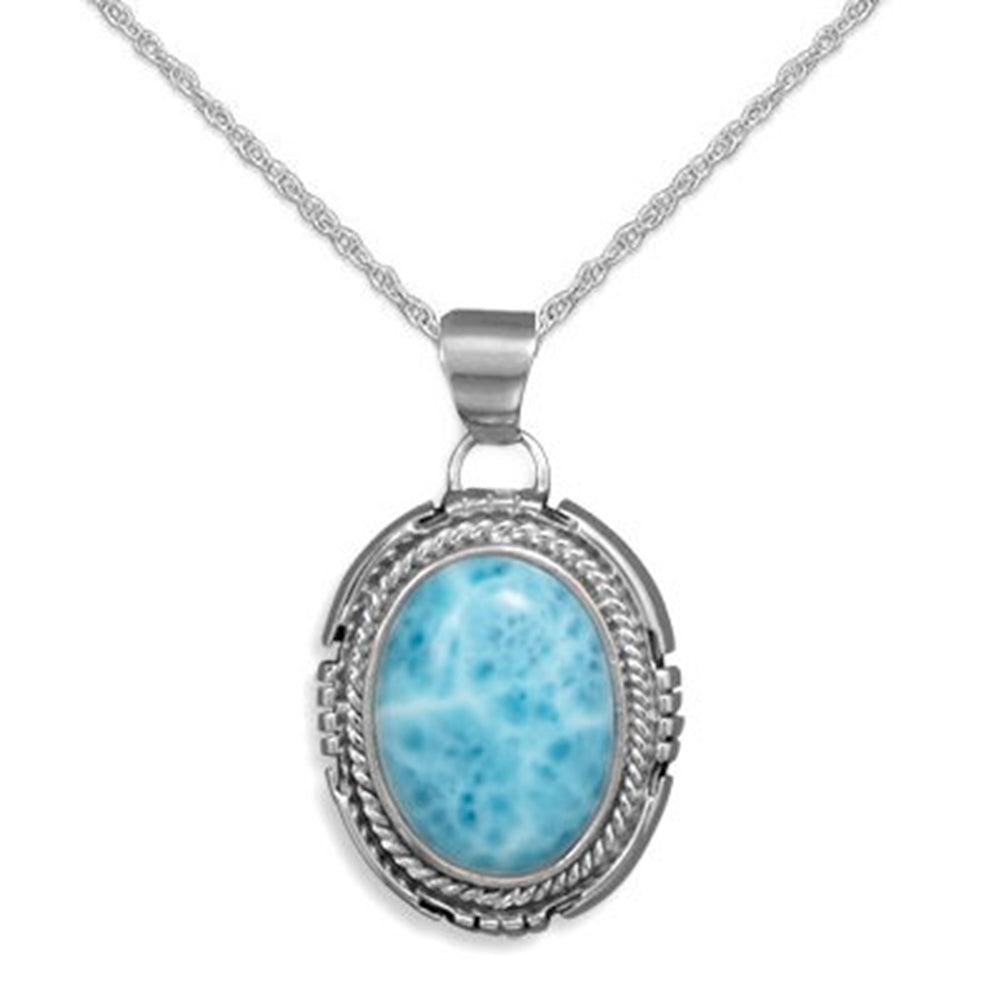 Blue Atlantic Stone Larimar Pendant Sterling Silver