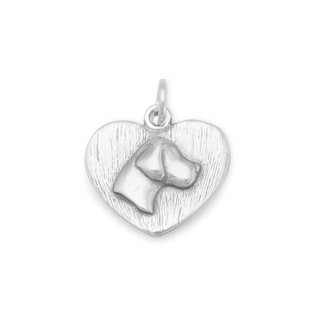 Heart Charm with Dog Antiqued Sterling Silver