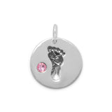 Baby Girl Footprint Charm Pink Crystal Sterling Silver