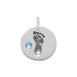 Baby Boy Footprint Charm Blue Crystal Sterling Silver