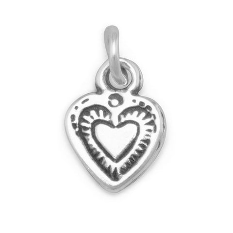 Heart Charm Antiqued Sterling Silver