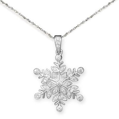 Snowflake Necklace Sparkling Cubic Zirconia Sterling Silver, with Rope Chain